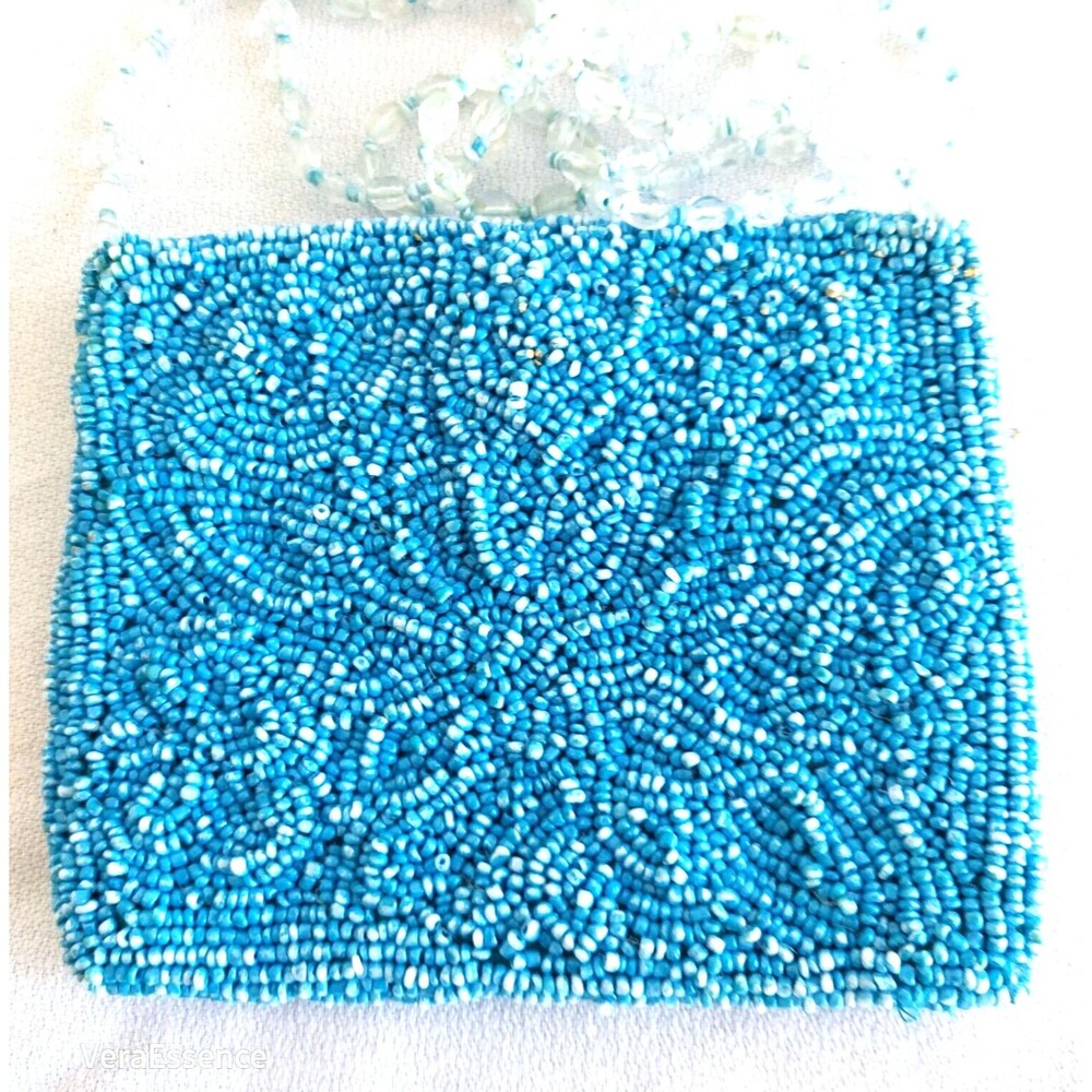 Moyna Mini Turquoise Beaded Evening shoulder crossbody Bag India 4.5x3.5 in - Picture 7 of 7